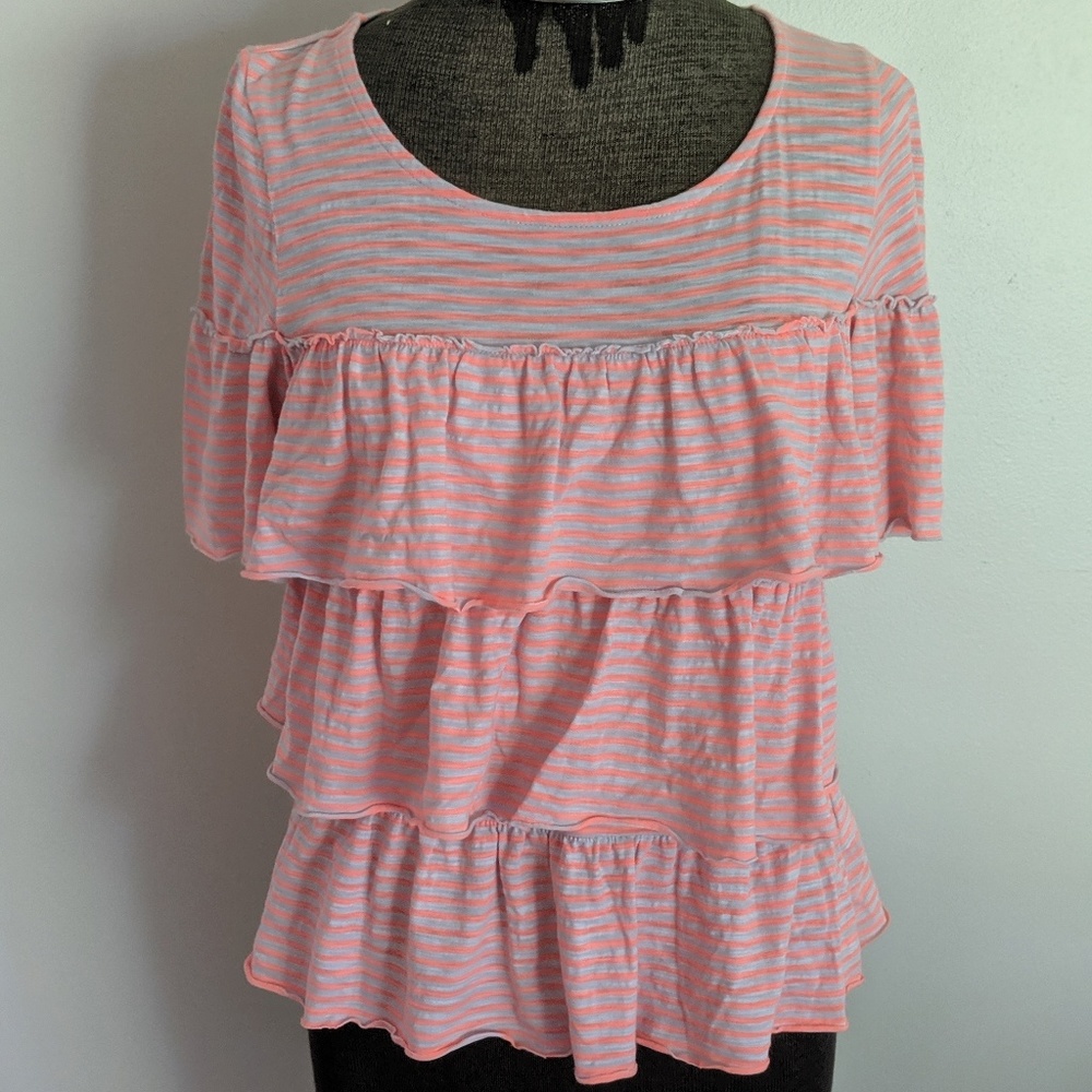 ANTHROPOLOGIE Orange Striped Blouse Sz Small